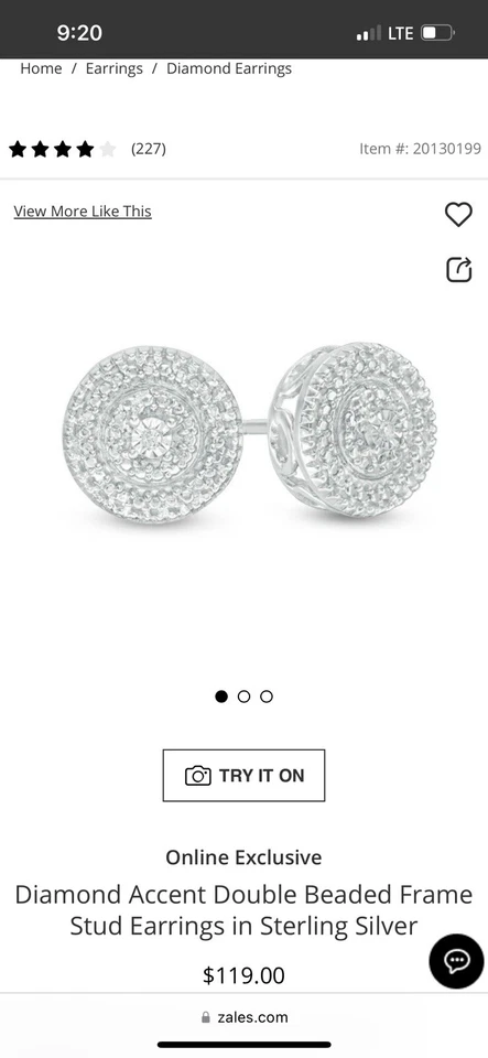 Aretes Zales de plata esterlina con doble marco de cuentas con detalles de diamantes Foto 3 de 3