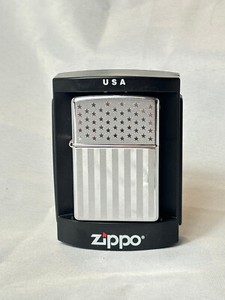 2006 ZIPPO Lighter US Flag Brushed and Polished Chrome Made In USA In Case