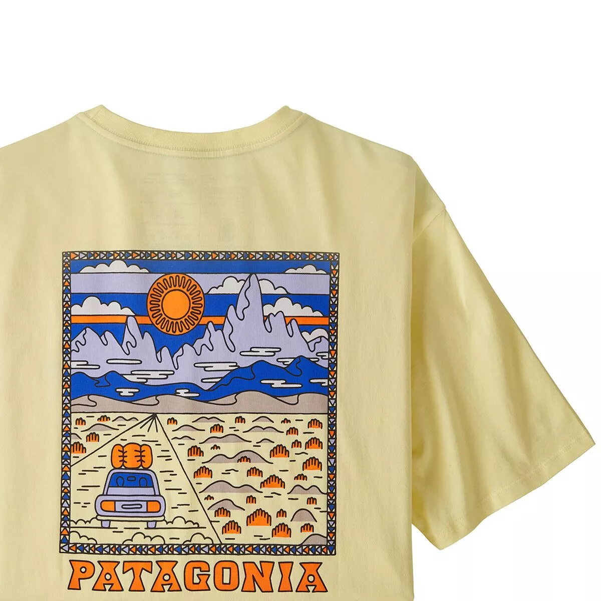 PATAGONIA Summit ROAD Trip ORGANIC COTTON Yellow RARE Art T-SHIRT