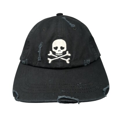 Skull Bones Women's Slideback Hat Black OS Adjustable Embroidered Distressed