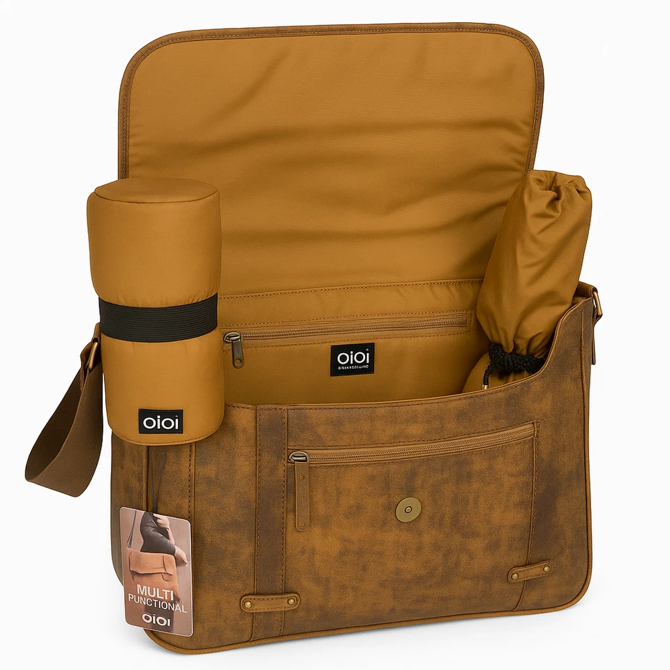 Leather Messenger OiOi Baby Change Travel Carryall diaper Bag - Image 2 of 4