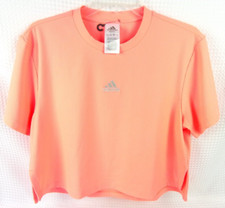 Adidas SAMPLE Women's Hot Pink w Silver Glitter Logo Cropped T-shirt Small NWOT