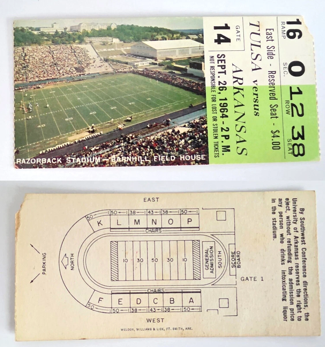 Ticket De Match Original - Georgia Vs Arkansas - College Football 1992