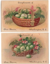 Spring Egg Baskets ~ 2 Antique Calling/Trade Cards ~ Chas. Baum Washington DC