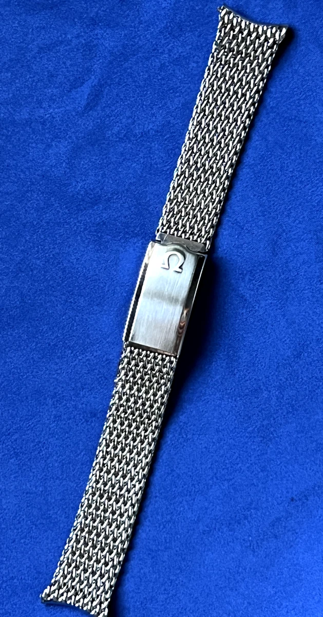 OMEGA Stainless Steel Shark Mesh BAND 19mm Fixed Curved Ends 1960 s 70 s NOS