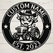 Custom Cow Tractor Metal Sign Farmhouse Decor for Barn Home or Ranch Rustic Gift