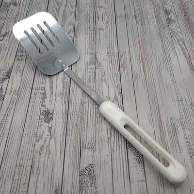 #ad VTG Bonny Slotted Chrome Spatula Metal Turner White Plastic Nylon Handle USA $19.99