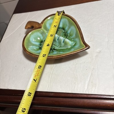 Vintage Treasure Craft Hawaii Ashtray Green Leaf Shaped 1963