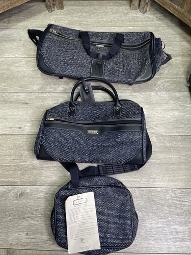 Vintage 1990er 5-teiliges Jaguar Marineblau Tweed & Leder Gepäck Kofferset - Bild 17 von 22