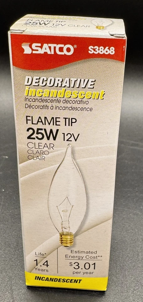 5 - Satco S3868 12V Candelabra Base 25-Watt CA10 Light Bulb, Clear - Image 4 of 4