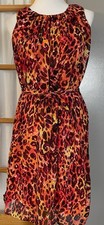 SHELBY & PALMER Belted Mini Dress 8 Orange Sleeveless Animal Print City Colorful