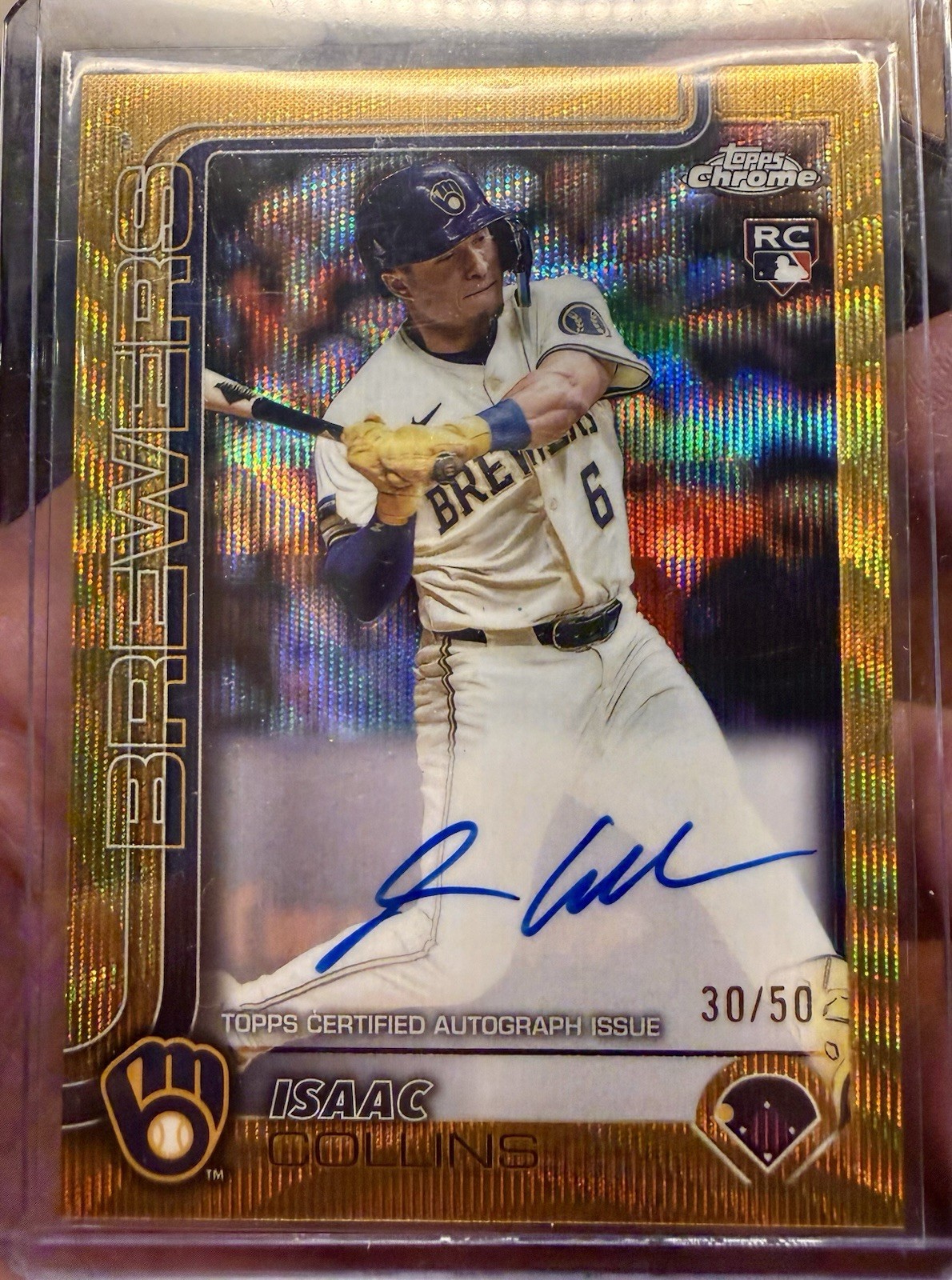 2025 Topps Chrome Isaac Collins ROOKIE AUTO Gold Wave Refractor /50 #RA-IC RC