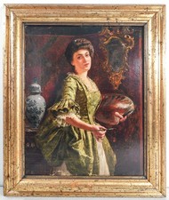 ⚜️ QUADRO ARNALDO TAMBURINI LA PITTRICE RITRATTO 1800 DIPINTO OLIO TELA FIRMATO
