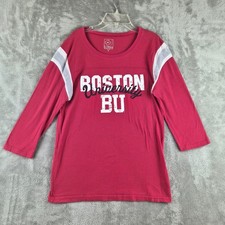 Vintage Boston University BU Shirt Womens Large Red 3/4 Sleeve Varsity USA Made