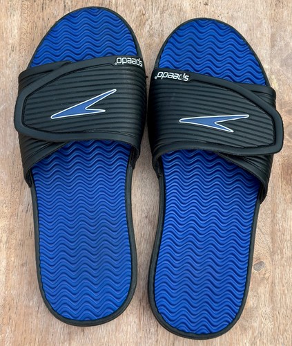 Speedo Men's Slide Sandals Black Blue Adjustable Strap Comfort Slides Size 11