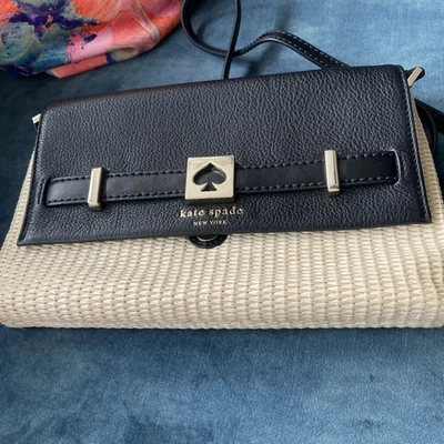 KATE SPADE Houston Street Loula Crossbody Natural Straw Black Leather - Image 1 of 4
