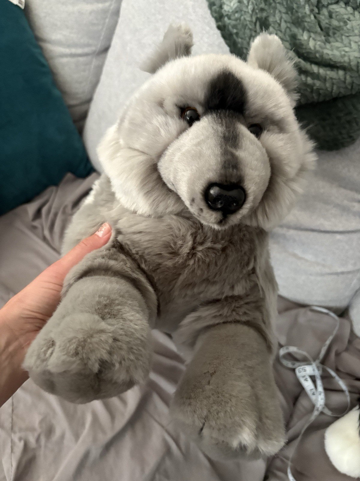 Auswella Gray Wolf Lying Plush BNWT 22”