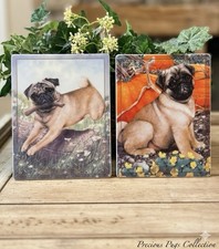 Rare Rectangular Danbury Mint Precious Pugs Wall Clock Tiles Spring Fall Mendez