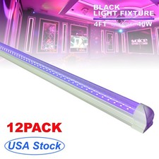 12 Pack 4 Foot LED Black Light Bar 40W 4FT UV Blacklight Fixture for Showcase