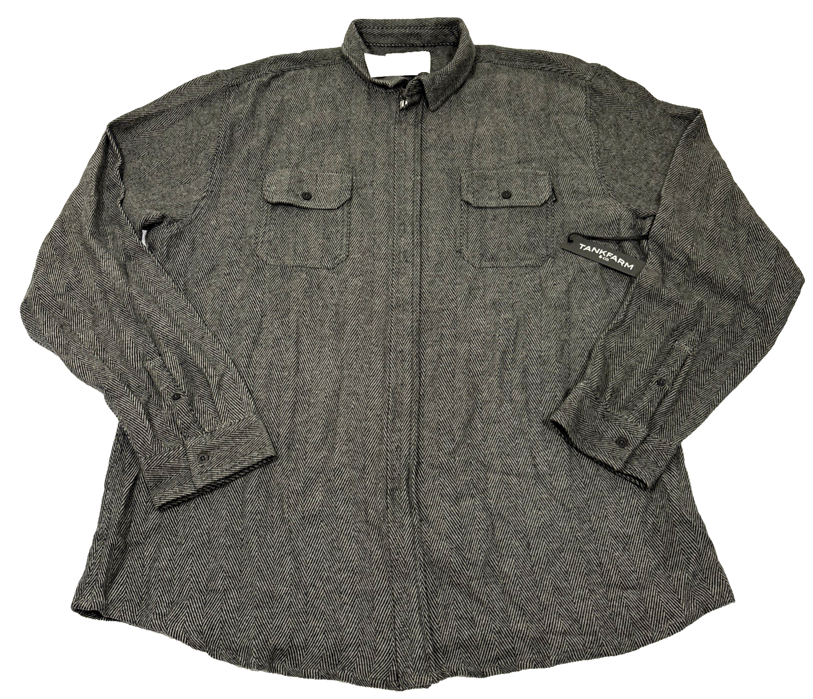 TankFarm Chambray Shacket Mens XXL Gray Full Zip Long Sleeve Shirt Jacket NWT