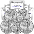 1986 - Present (Random Year) Lot of (5) 1 Oz Silver American Eagle Coins Brillia