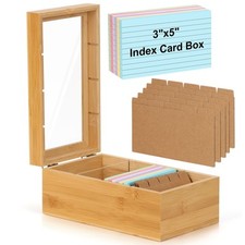 Bamboo Index Card Organizer - 3x5 Index Card Holder Box With Dividers - Wood ...