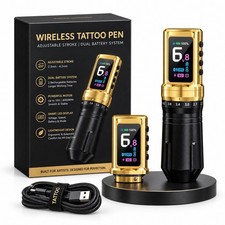 Wireless Tattoo Pen Machine Adjustable Stroke 2.3-4.2mm Dual Battery Gold