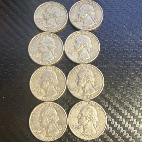 8 1962 Silver Washington Quarters Circulated Uncertified US Coin Lot