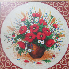 Stickvorlage "Roter Mohn - Feldblumen - Kornähren" Kreuzstichmotiv Spätsommer