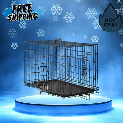 #ad 48 inch foldable metal dog kennel for large dogs dual doors divider panel $53.99