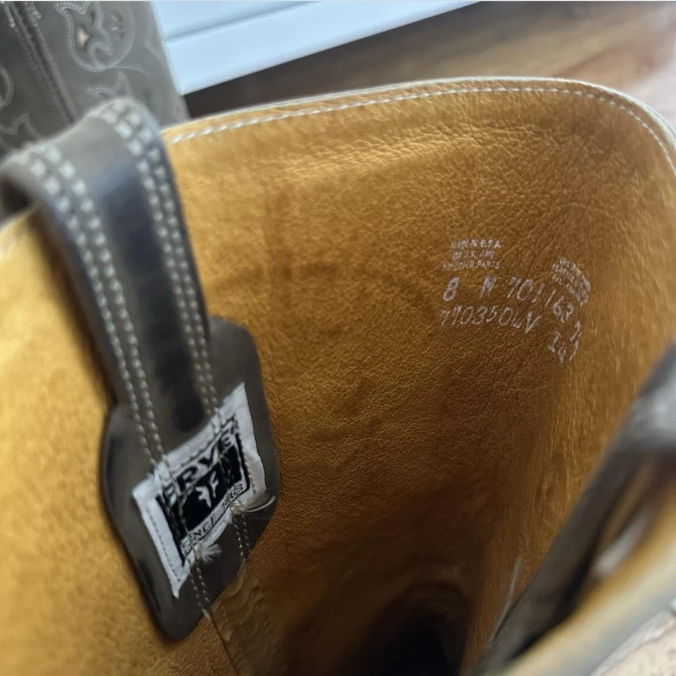 VTG Frye Austin Western Boots Women 8 M Olive Green Suede Cowboy Cowgirl - Image 3 of 3