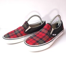Vans Slip-On Red Tartan Plaid Loafers UK 6 Trainers Sneakers Skate Shoes