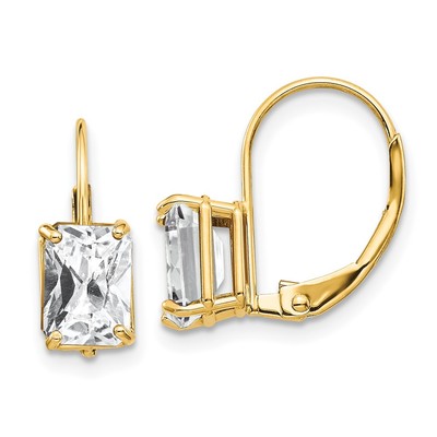 Ohrringe 14 Karat Gelbgold 7 x 5 mm Smaragdschliff Zirkonia Leverback