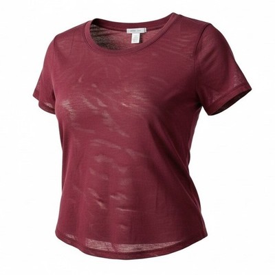 Bozzolo Womens Burgundy Sheer Mesh Short Sleeve Crop Top Tee, Size Large, NEW