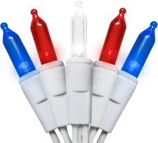 Red White and Blue LED Christmas Lights 11ft 35ct, Wire-Red