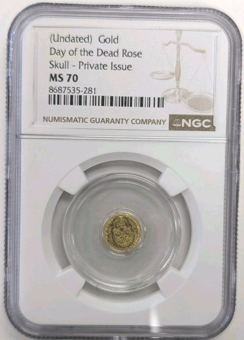 1/200 Oz Day Of The Dead Rose Skull NGC MS70 Certified Gold Coín