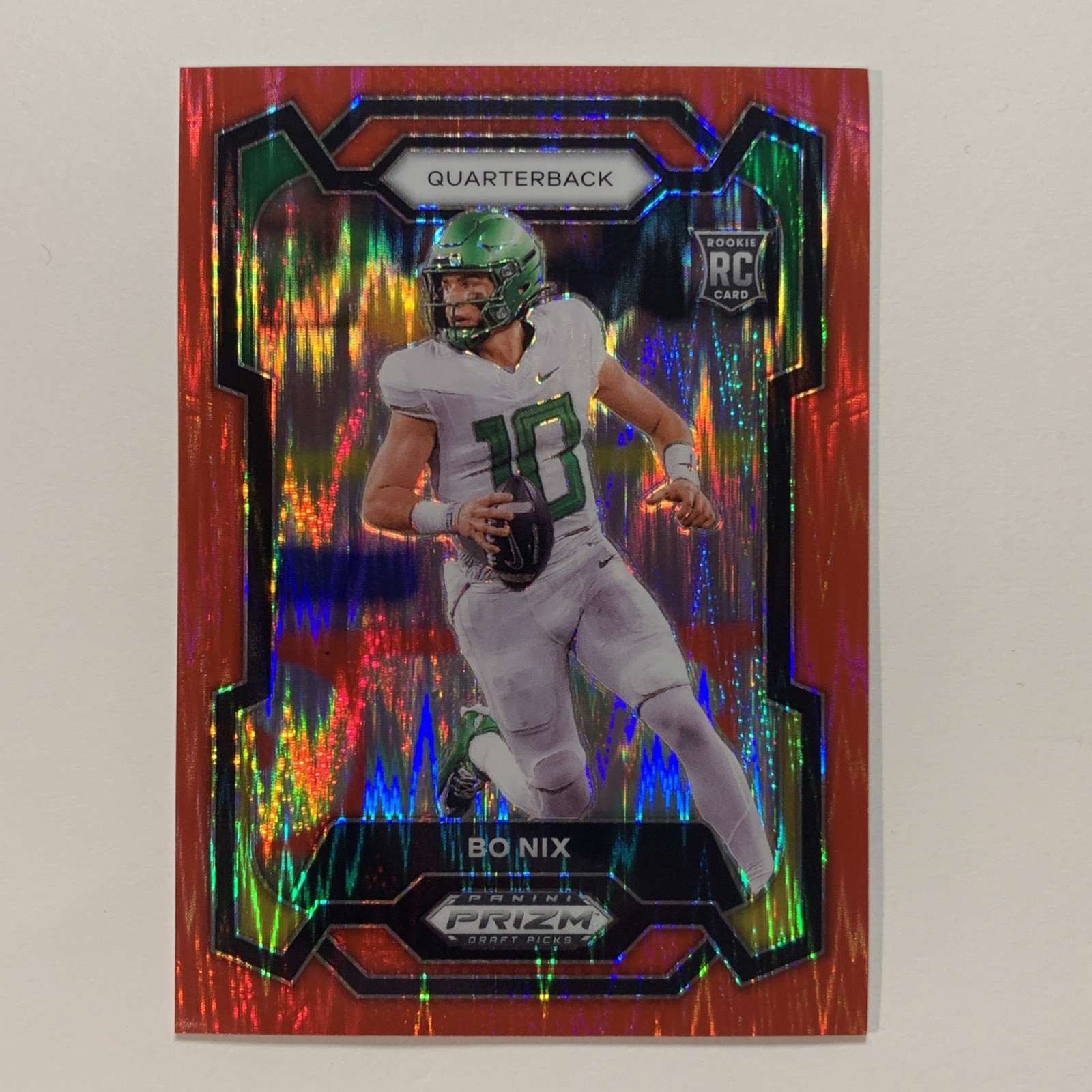 2024 Panini Prizm Draft Picks RC Red Flash Bo Nix #10/49  #105 (Jersey Number)