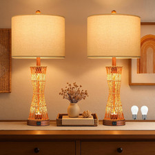 Boho 27" Rattan Table Lamps Set of 2 for Bedroom  Living Room Decor