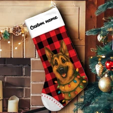 Personalized German Shepherd Christmas Stocking, Custom Dog Holiday Stocking