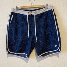Vuori Cruise Unlined Board Shorts Ink Hydrangea 7  Blue Sz 34 Swim Beach Stretch