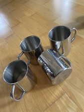 4 x  Metall Tassen Edelstahl Tassen Henkel Camping Outdoor Küche H 8,5x B 7 cm