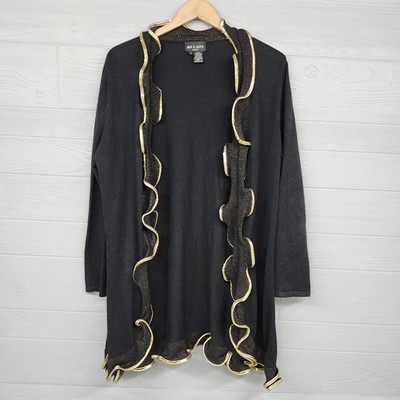 Vintage Jack B Quick Holiday Black Gold Trim Ruffle Cardigan Womens Size Large