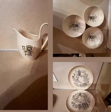 Gay Nineties Stetson Marcrest Oven Proof  Creamer 2 Plates 3 Bowls USA Vtg