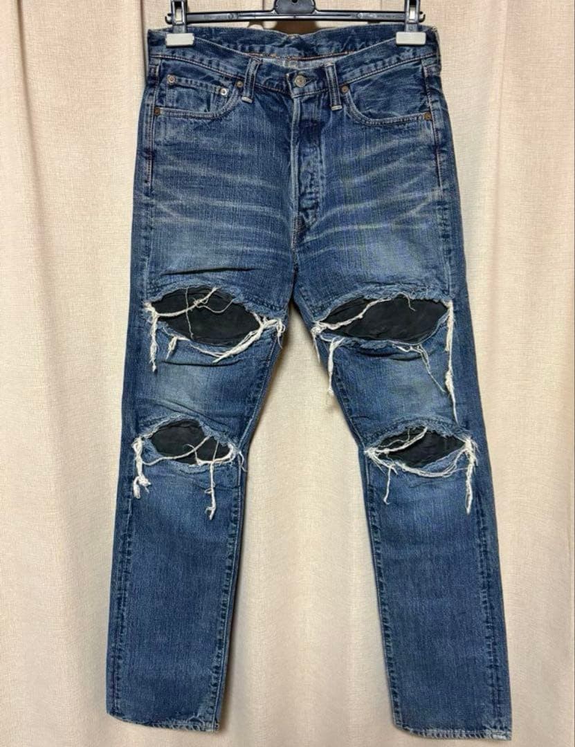 FULLCOUNT Full Count Damage Processed Jeans Denim… - image 1
