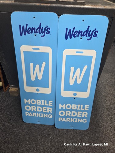 2x Wendy's Metal Restaurant Mobile Order Parking Sign used collectible Lot