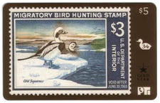Duck Hunting Permit Stamp Card #34 'Void After 1968' Old Squatus GOLD Phone Card