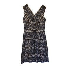 Talbots Black Floral Lace V-Neck Sheath Dress Sleeveless Cream Lining Size 6