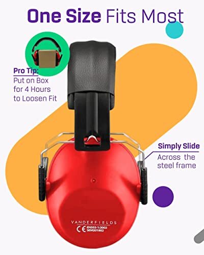 Kids Ear Defenders Children | Noise Cancelling Headphones | Red - Picture 3 of 5