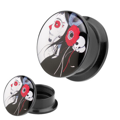 Flesh Schraub Ohr Tunnel Plug Piercing Motiv Rockabilly Tattoo Dead Girl Flower