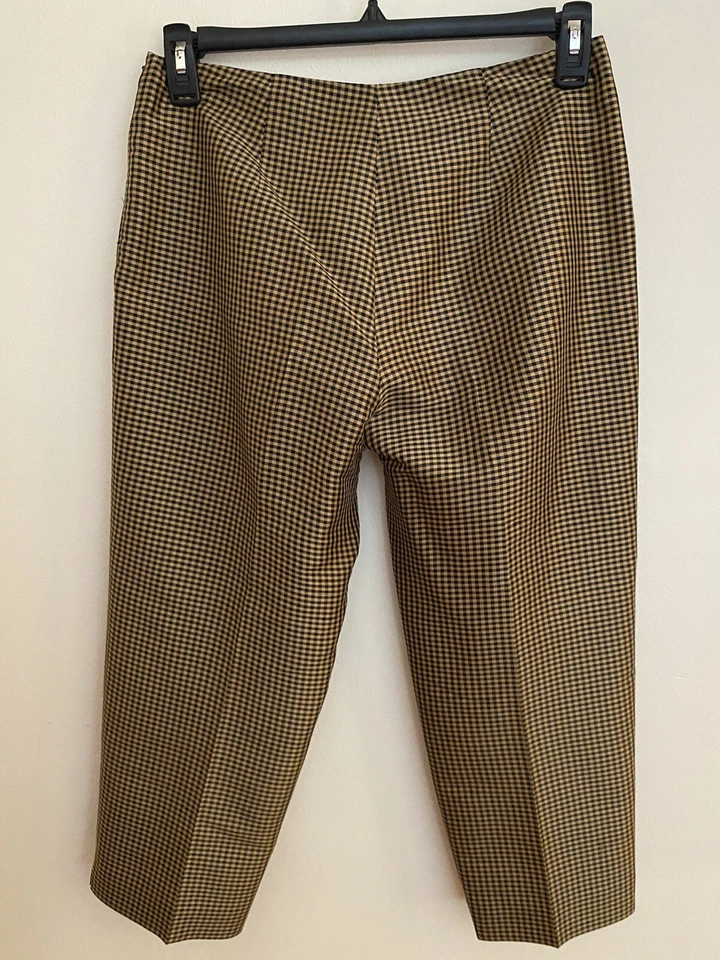 PANTALONES ALLISON TAYLOR~8~NEGRO DORADO/A CUADROS BRONCEADOS~100% SEDA~CORTADOS~FORRADOS~PIERNA CÓNICA Foto 3 de 4